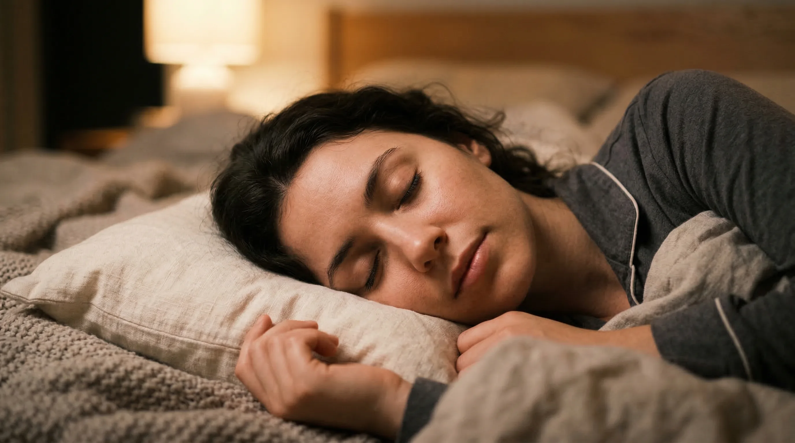 深く安らかに眠る人 — 質の高い睡眠のイメージ