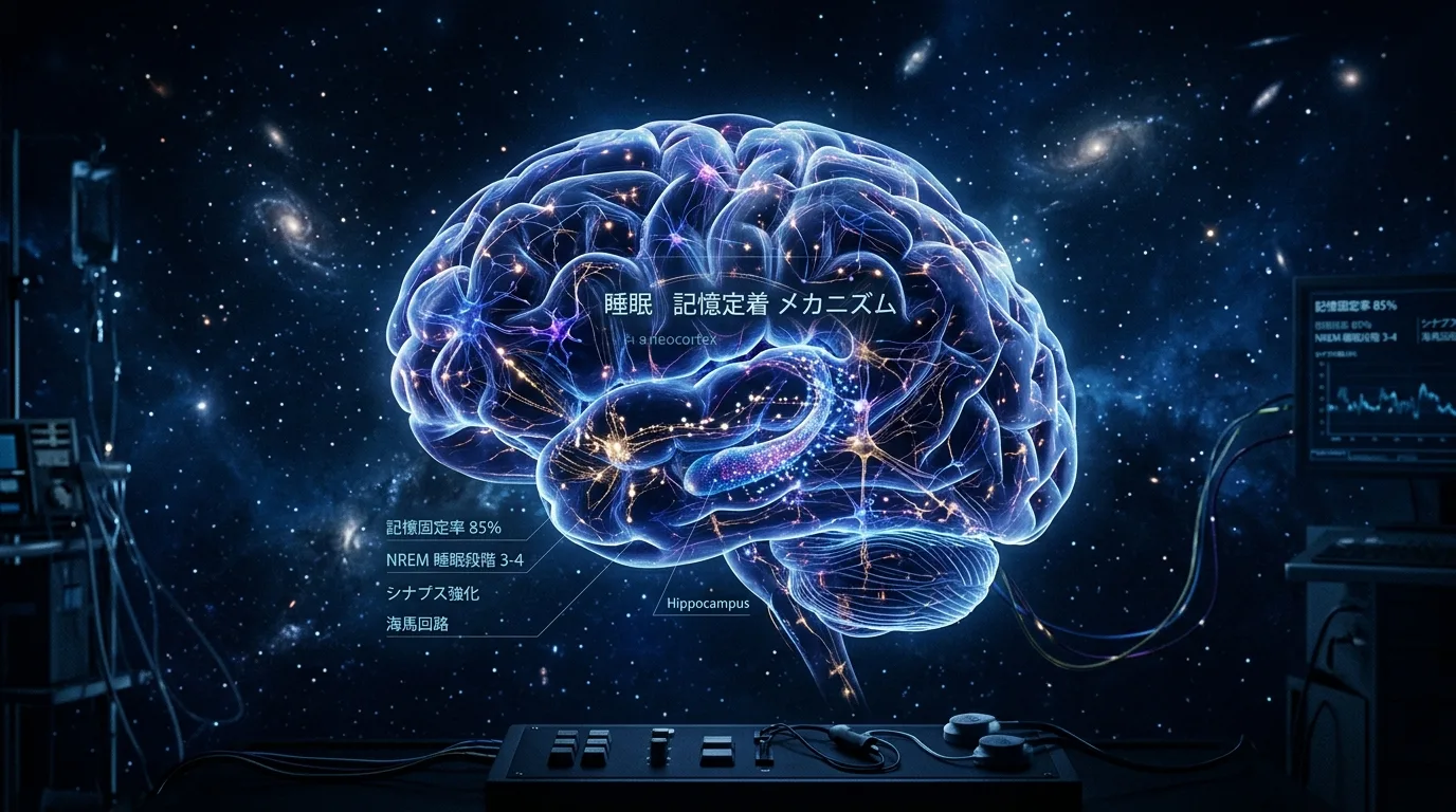 バイノーラルビートで睡眠改善 — 脳波と周波数のイメージ