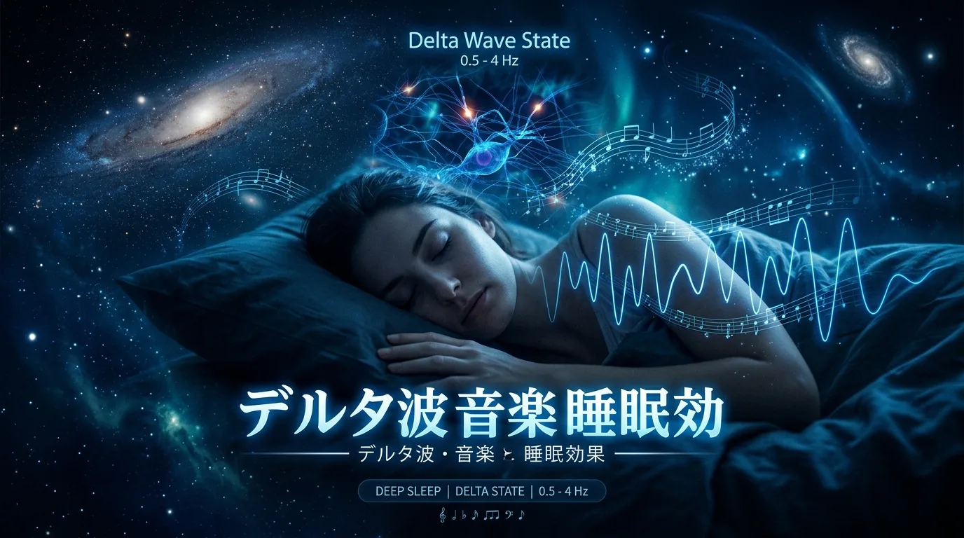 バイノーラルビートで睡眠改善 — 脳波と周波数のイメージ