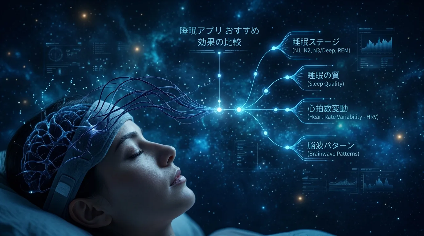 バイノーラルビートで睡眠改善 — 脳波と周波数のイメージ