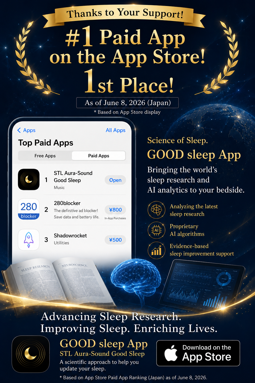 #1 Paid App on the App Store banner (English)