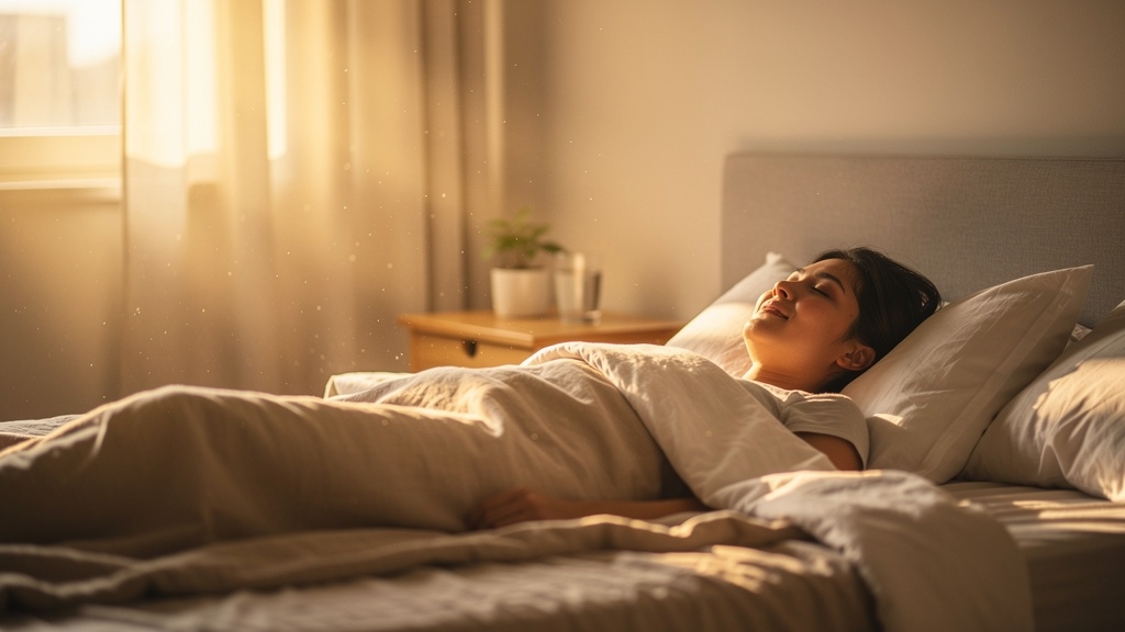 眠りから目覚め、朝の光の中で本来の力を取り戻す人物