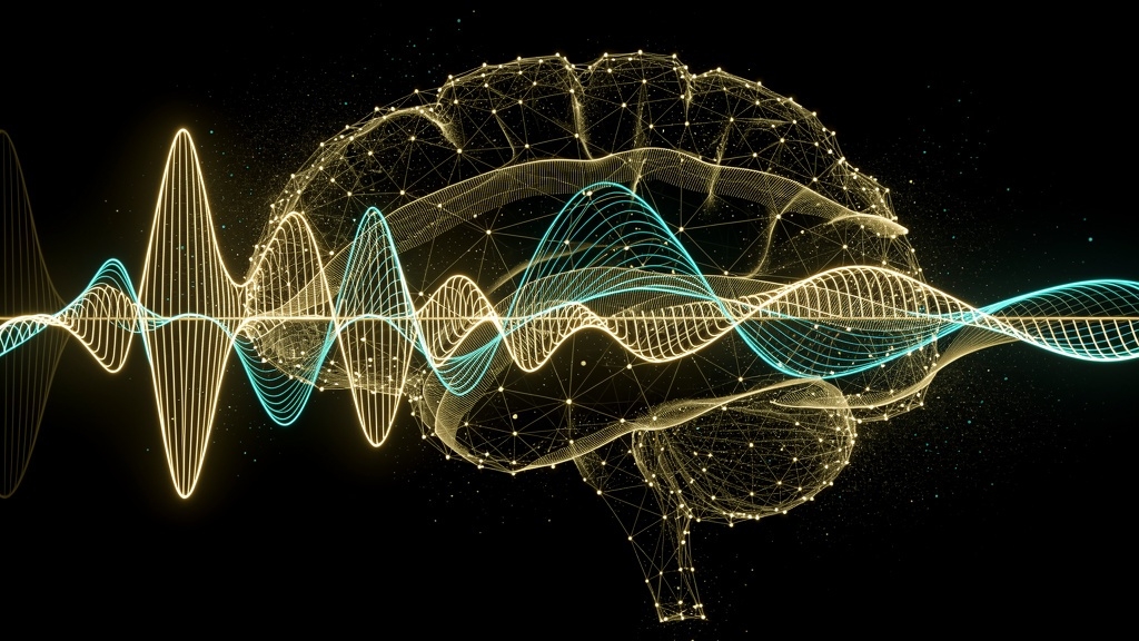 音の波、脳波、AI、睡眠科学が融合した未来的な睡眠空間